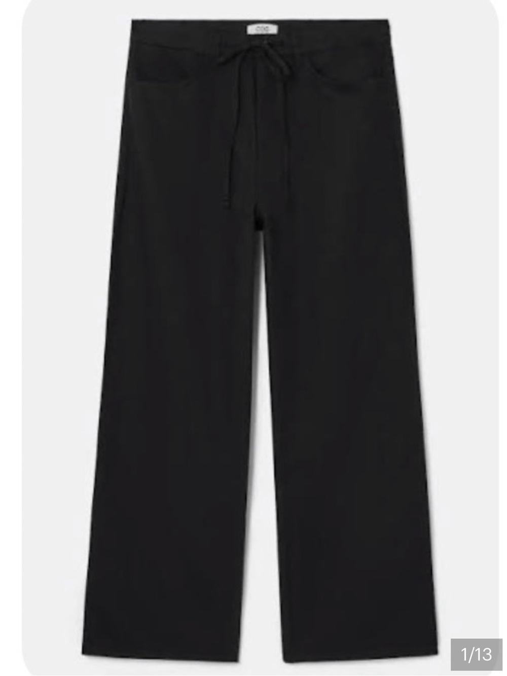 COS Black Wide-Leg Drawstring Trousers 100% Cotton Size 8 Like New